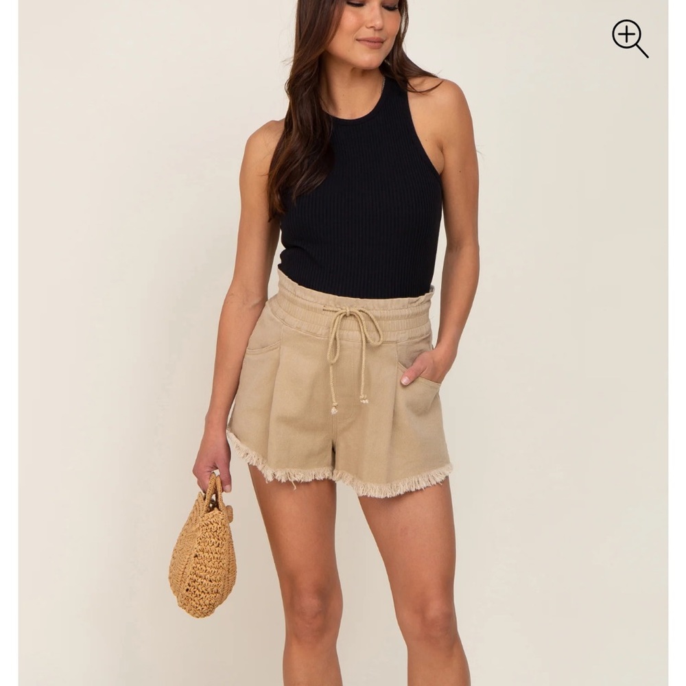 Maternity drawstring beige frayed hem small shorts - Pinkblush maternity shorts